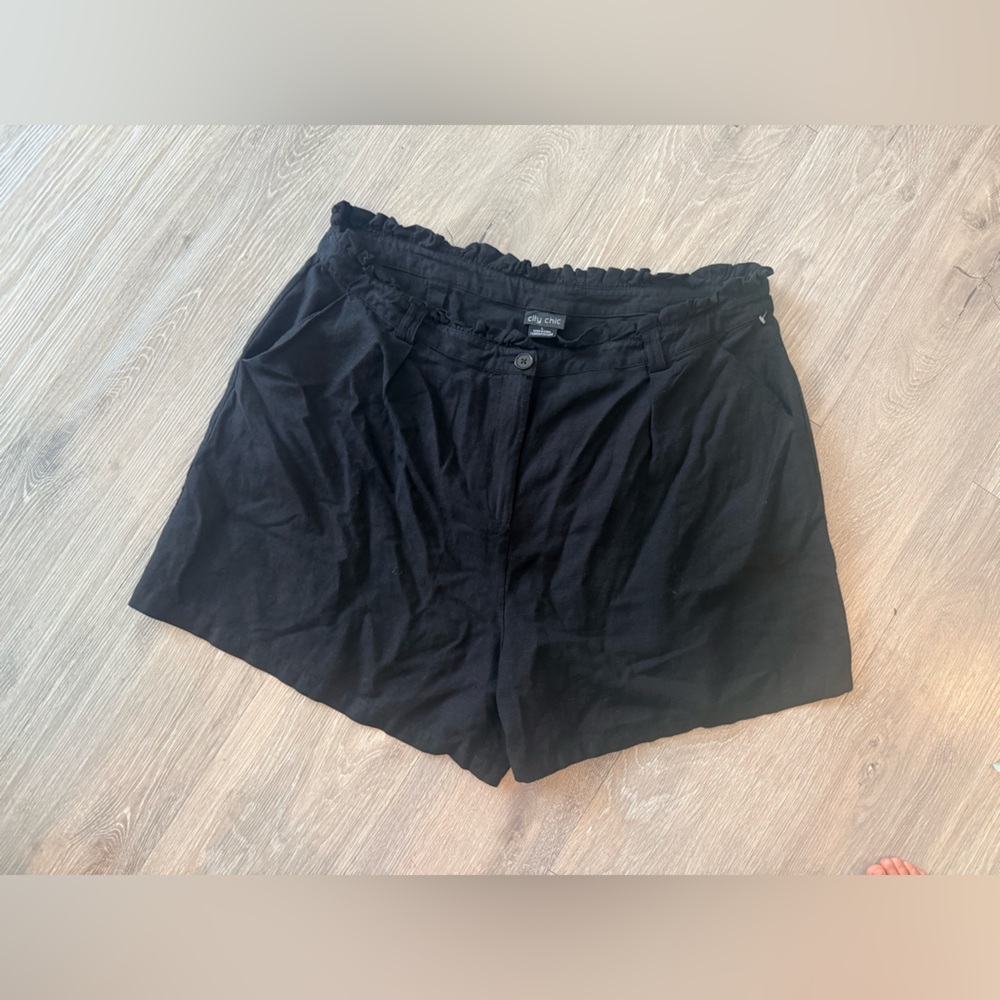 City Chic Black Ruffle Waist Shorts - Picture 5 of 6